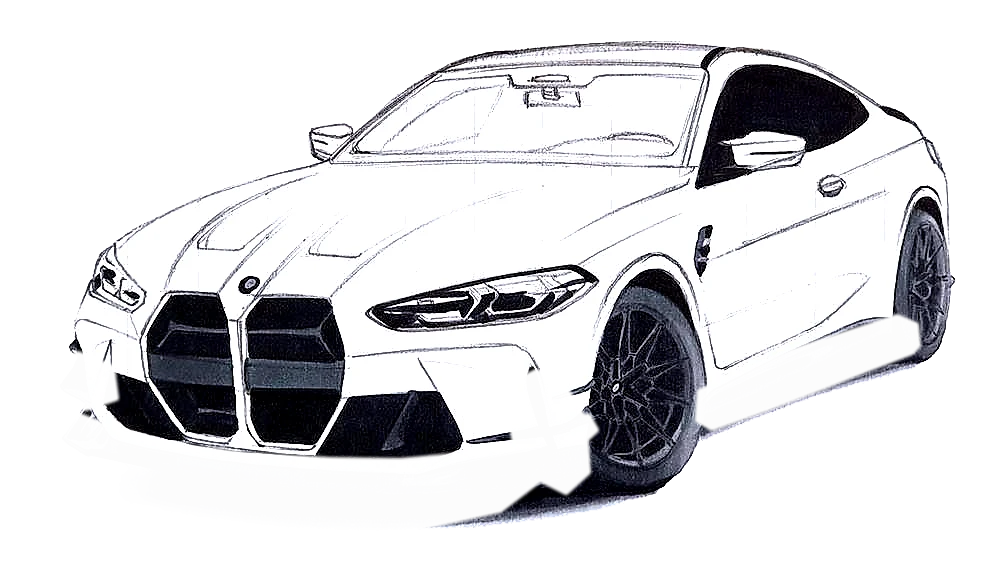 Hand-drawn concept sketch of a BMW M4 coupe